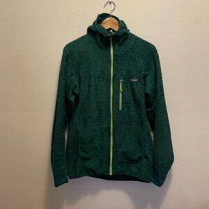 RARE Patagonia reversible fleece hoodie in green and lime